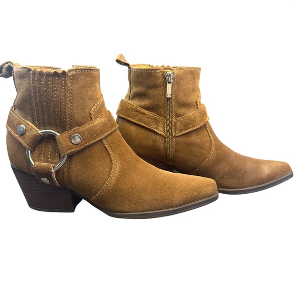 Marc Fisher LTD Shoes - Marc Fisher LTD Halie Tan Suede Harness Western Ankle Boots BOHO Womens 9M